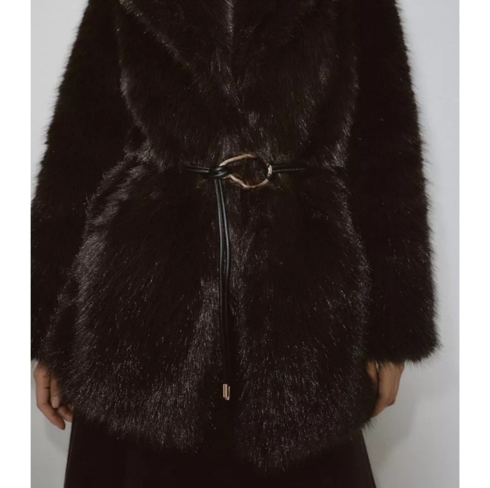 ZARA Women's Faux Fur Coat with Belt(Brown, US XS, S, M,L/EUR XS, S, M, L) - Picture 4 of 15